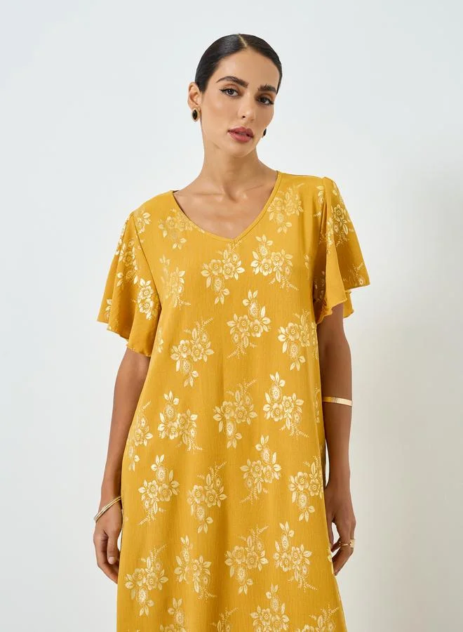 تايك تو جلابية بطبعة زهور وأكمام قصيرة